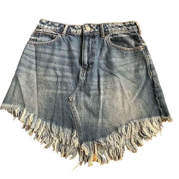 Free People We the Free Skirt Bailey Mini Denim Frayed Hem Sz 28 Pockets Western - Picture 1 of 9